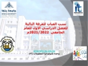 استكمال نسب الغياب للفرقة الثالثة  للفصل الدراسي الاولى للعام الجامعى 2021/2022م من يوم 2021/10/9 الى يوم 2021/11/24م