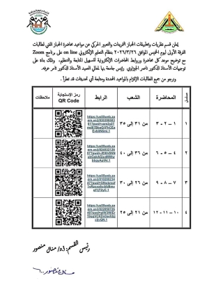 انتظام المحاضرات الإلكترونية مادة جمباز  بكلية علوم الرياضة بجامعة بنها
